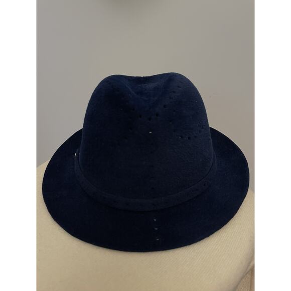 Helen Kaminski Australia Unisex Navy Blue Rabbit Fur Fedora Felt Shaped M - Picture 7 of 7